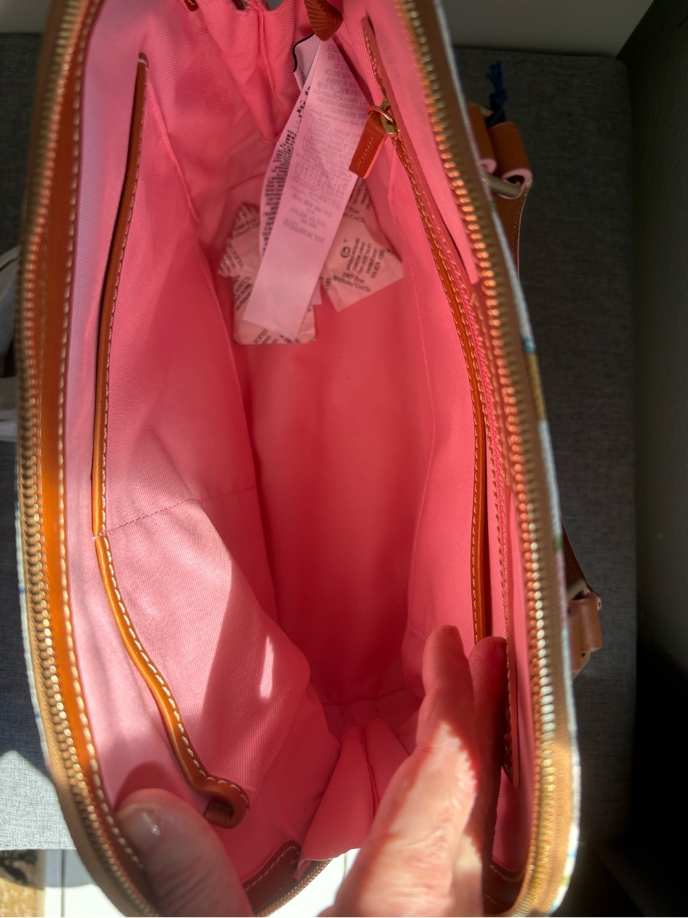 Dooney & Bourke White Satchel with Brown Trim and Pink Accents - Picture 4 of 4